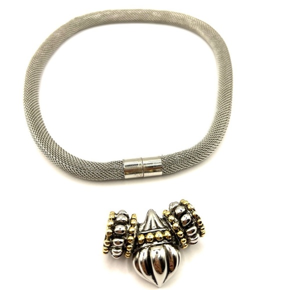 Mesh Necklace with Magnetic Pendant 16” Removable Pendant Statement Big Bold - Picture 9 of 9